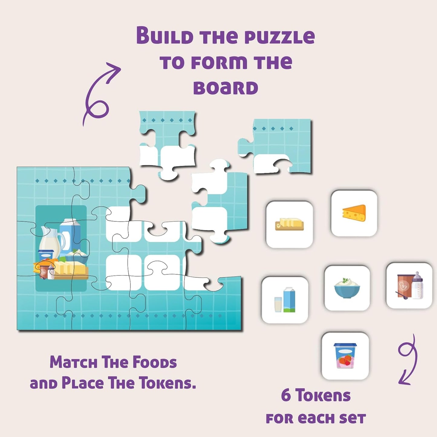 Play & Learn Funskool Healthy Food 6in1 Matching Jigsaw Puzzle Game for Kids, 6x12 Pieces, Educational, Learning & Development, Fun Activity Toy for Childrens, Gift Set for Kid, Age 4+ Years