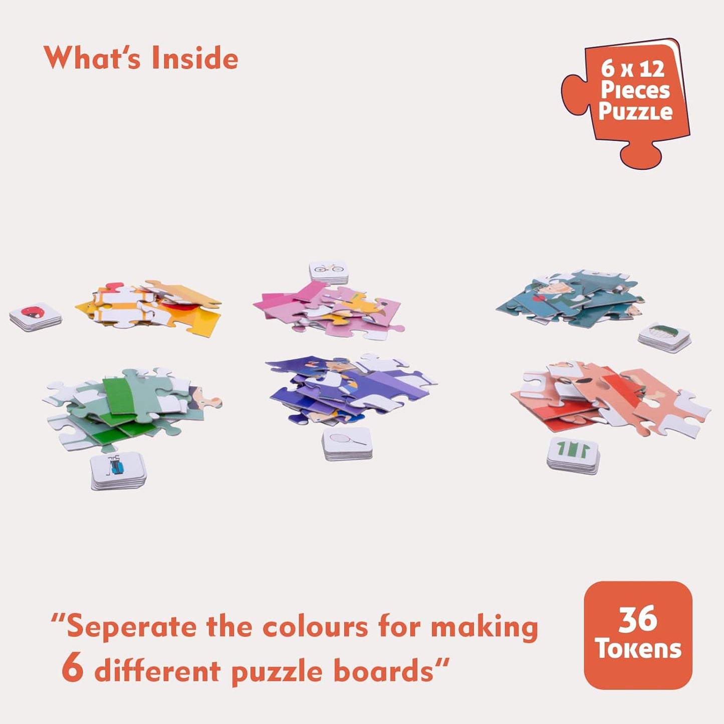 Play & Learn Funskool Sports 6in1 Matching Jigsaw Puzzle Game for Kids, 6x12 Pieces, Educational, Learning & Development, Fun Activity Toy for Childrens, Gift Set for Kid, Age 4+ Years