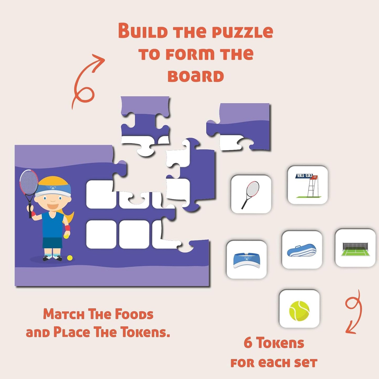 Play & Learn Funskool Sports 6in1 Matching Jigsaw Puzzle Game for Kids, 6x12 Pieces, Educational, Learning & Development, Fun Activity Toy for Childrens, Gift Set for Kid, Age 4+ Years