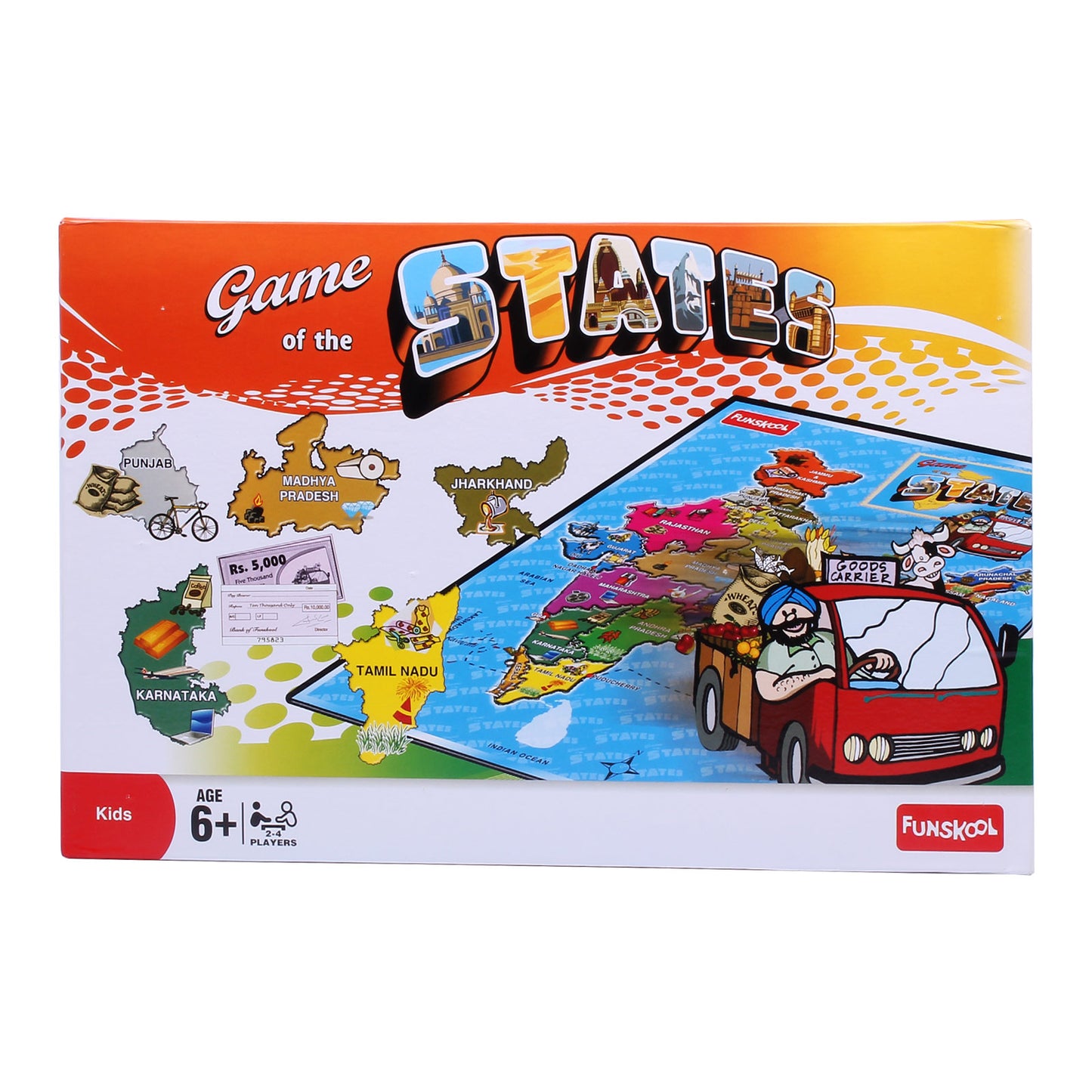 Funskool Games ,Game Of States, Education & Fun Board Game, The Ultimate Geography Game, Kids & Family, 92 Pieces Multicolour, 2 - 4 Players, Ages 6 and Above,