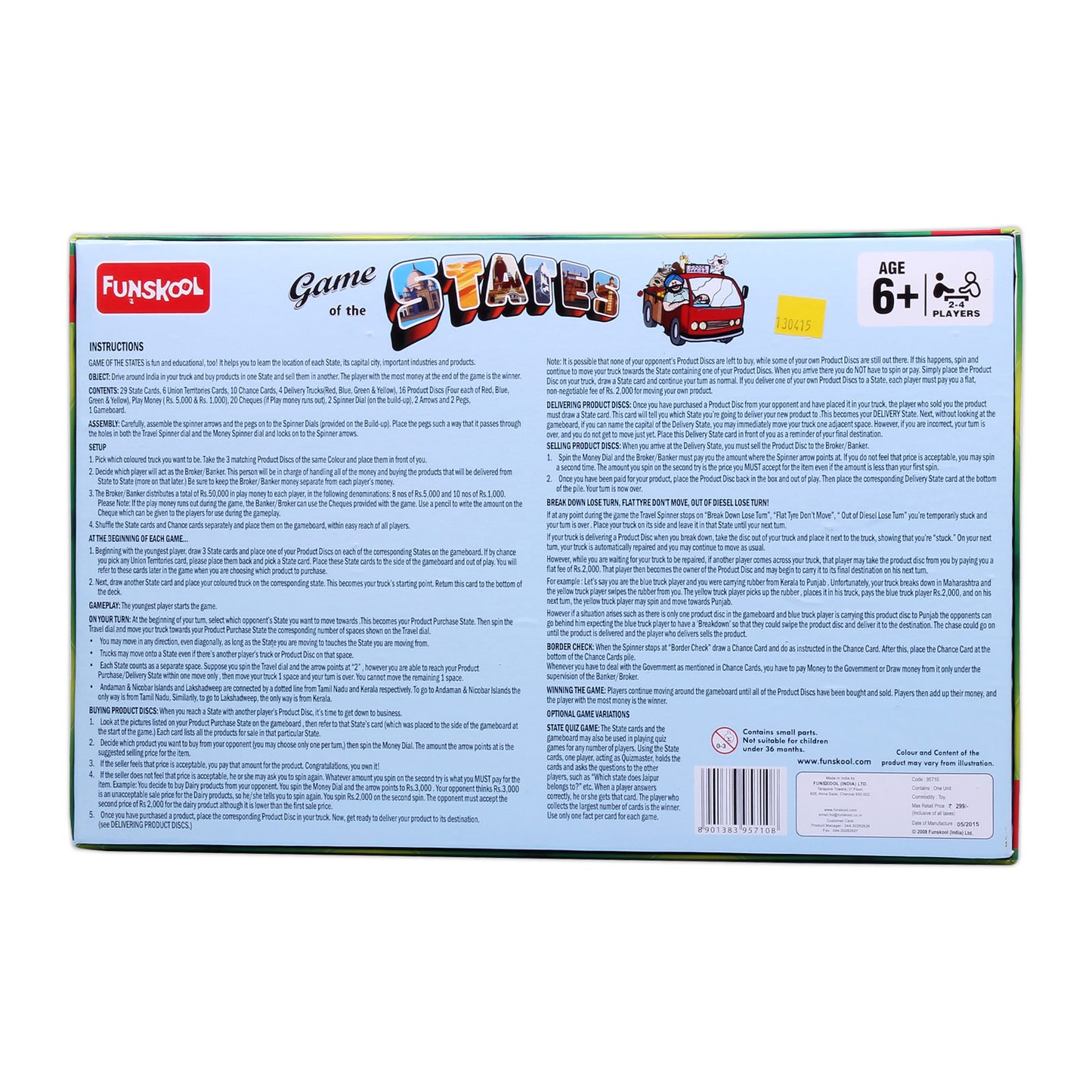 Funskool Games ,Game Of States, Education & Fun Board Game, The Ultimate Geography Game, Kids & Family, 92 Pieces Multicolour, 2 - 4 Players, Ages 6 and Above,