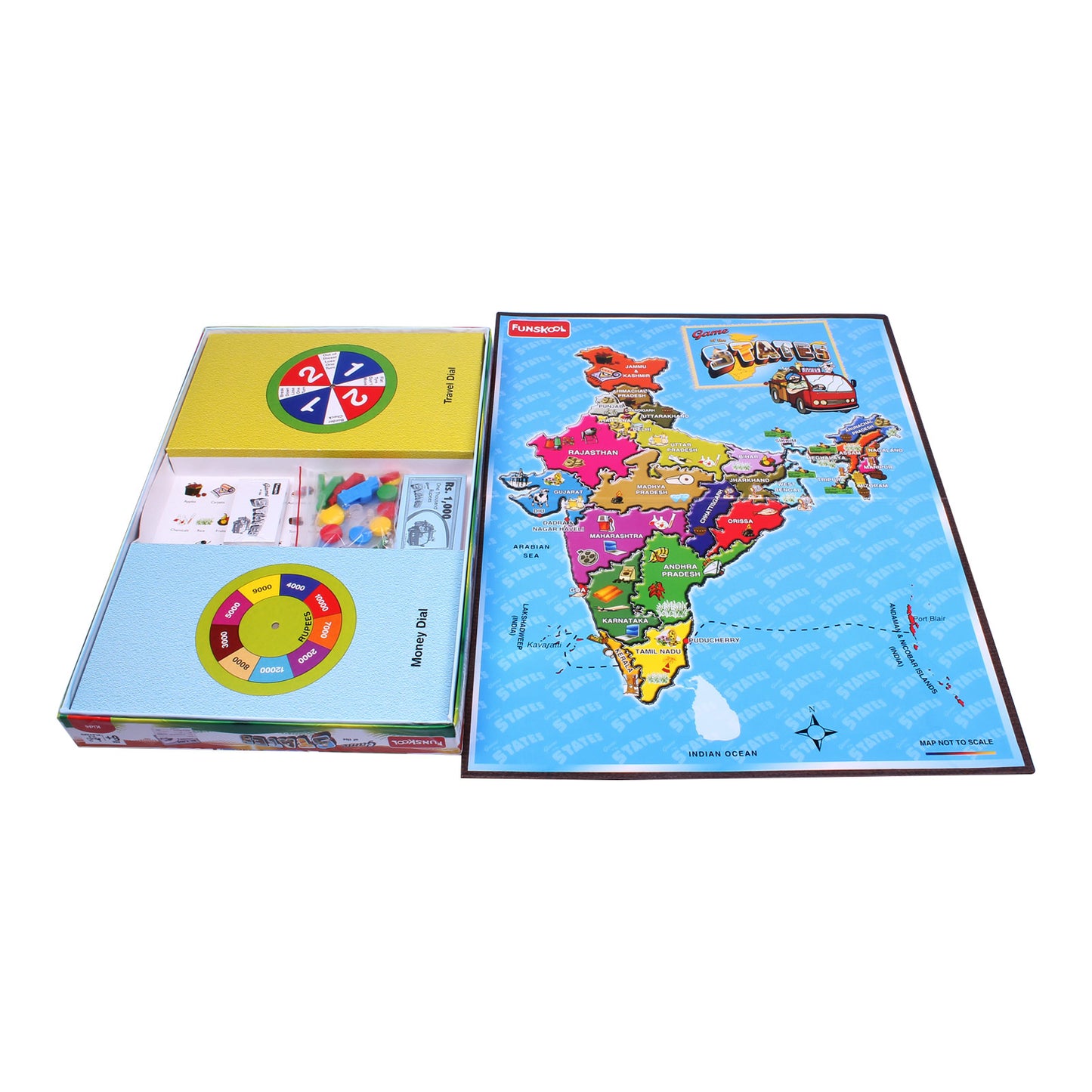 Funskool Games ,Game Of States, Education & Fun Board Game, The Ultimate Geography Game, Kids & Family, 92 Pieces Multicolour, 2 - 4 Players, Ages 6 and Above,