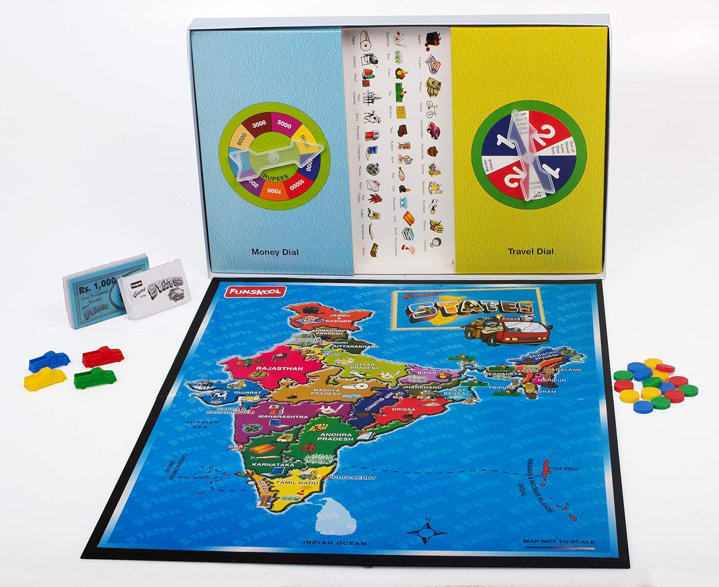 Funskool Games ,Game Of States, Education & Fun Board Game, The Ultimate Geography Game, Kids & Family, 92 Pieces Multicolour, 2 - 4 Players, Ages 6 and Above,
