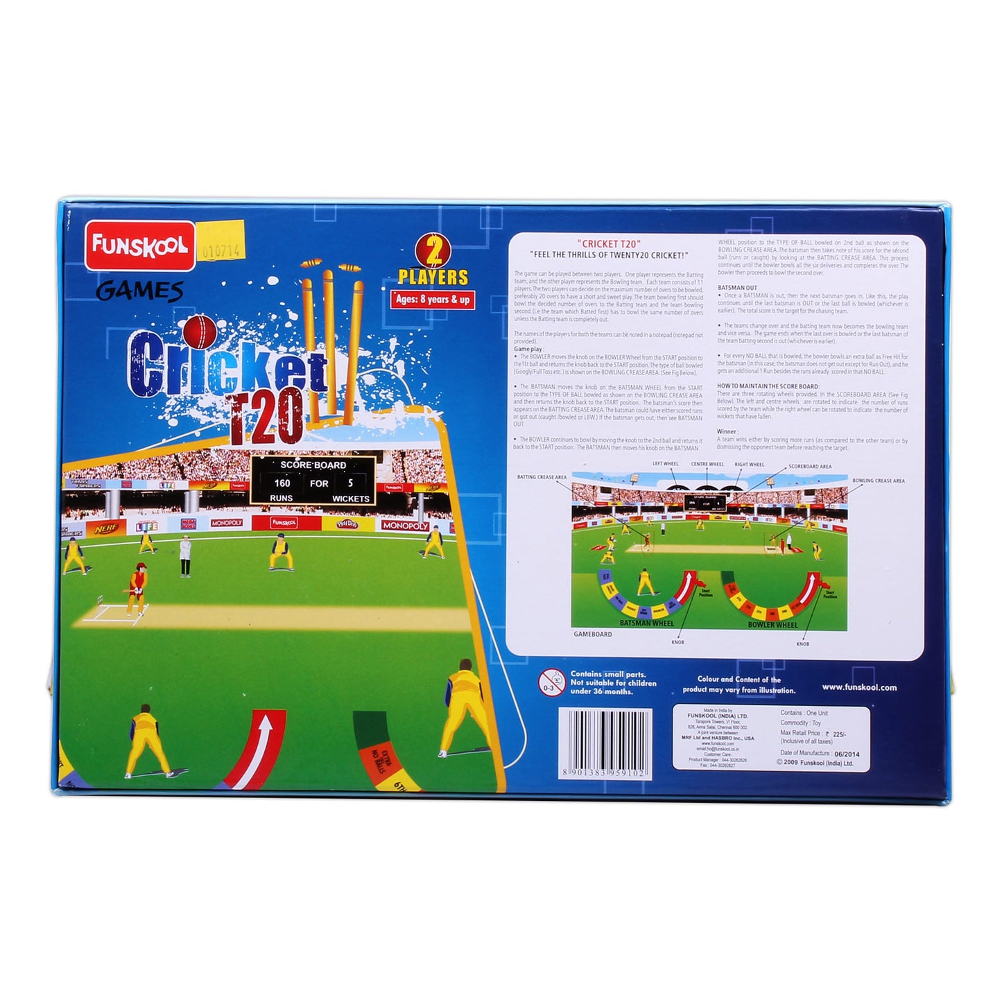 Funskool Games ,Cricket T20, Sports board game, Cricket game for kids, 2 players, Ages 8 and above