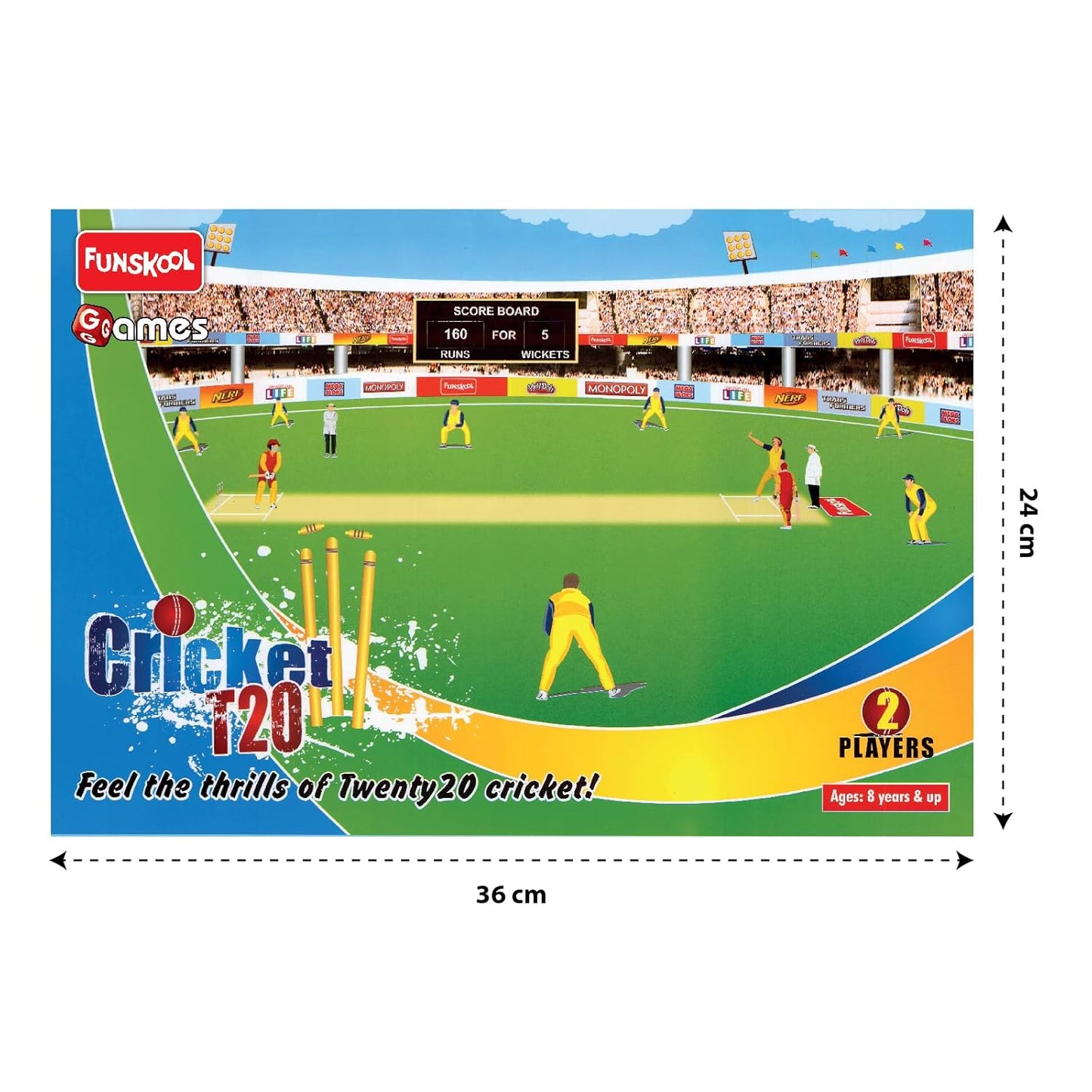 Funskool Games ,Cricket T20, Sports board game, Cricket game for kids, 2 players, Ages 8 and above