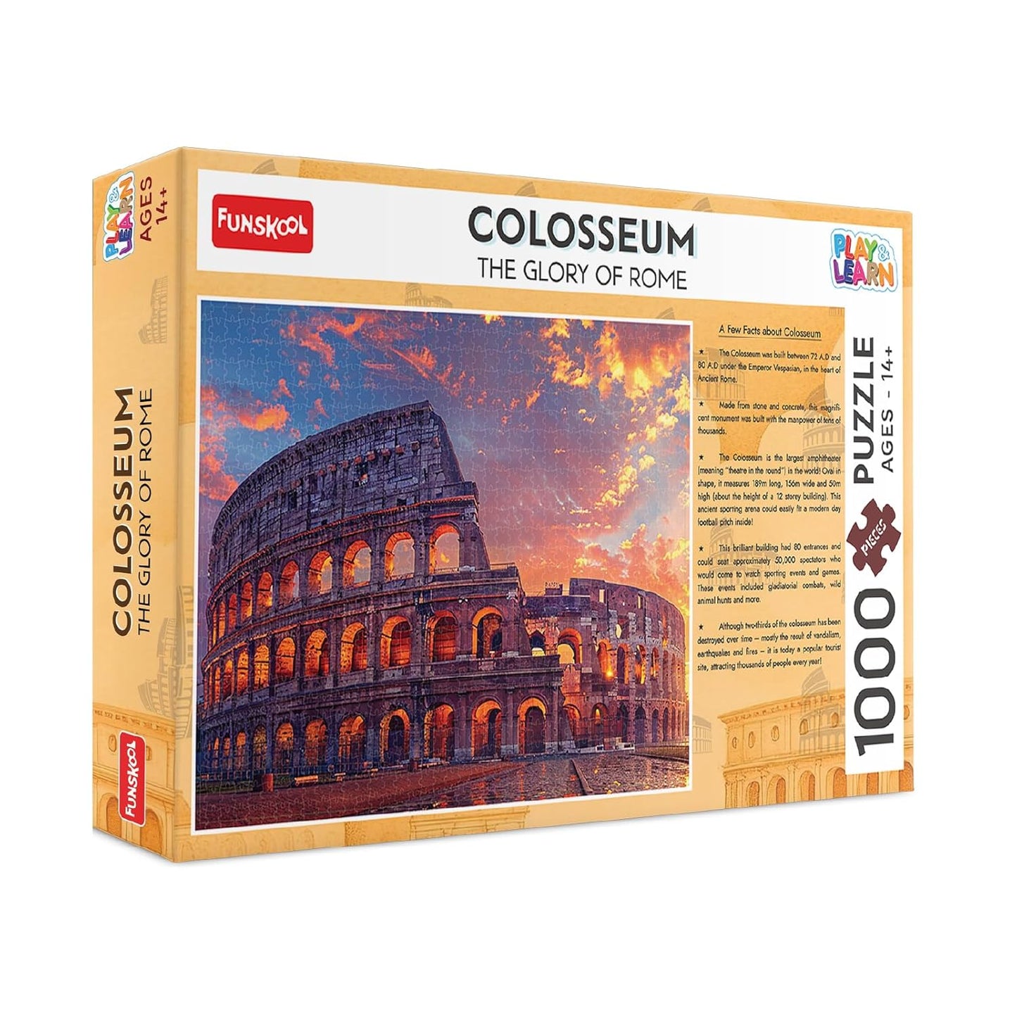 Play & Learn Funskool Colosseum The Glory of Rome, Puzzle Game for Kids, 1000 Pieces, Encourages Learning & Development, Fun Activity, Multicolor, Set for Kid, Age 7+ Years