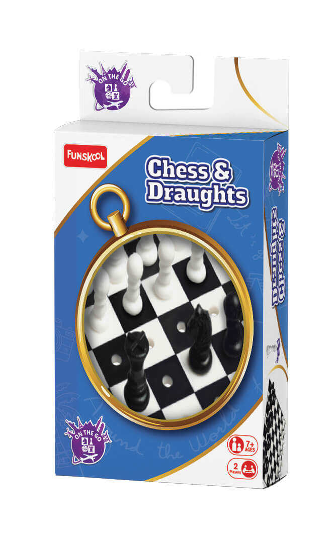 Funskool Games,Travel Chess & Draught, Family,Strategy Board,Toys for Kids, War & Strategy,Portable Classic Travel Games, Kids & Family, 2 Players, Ages 7 & Above, Multicolour