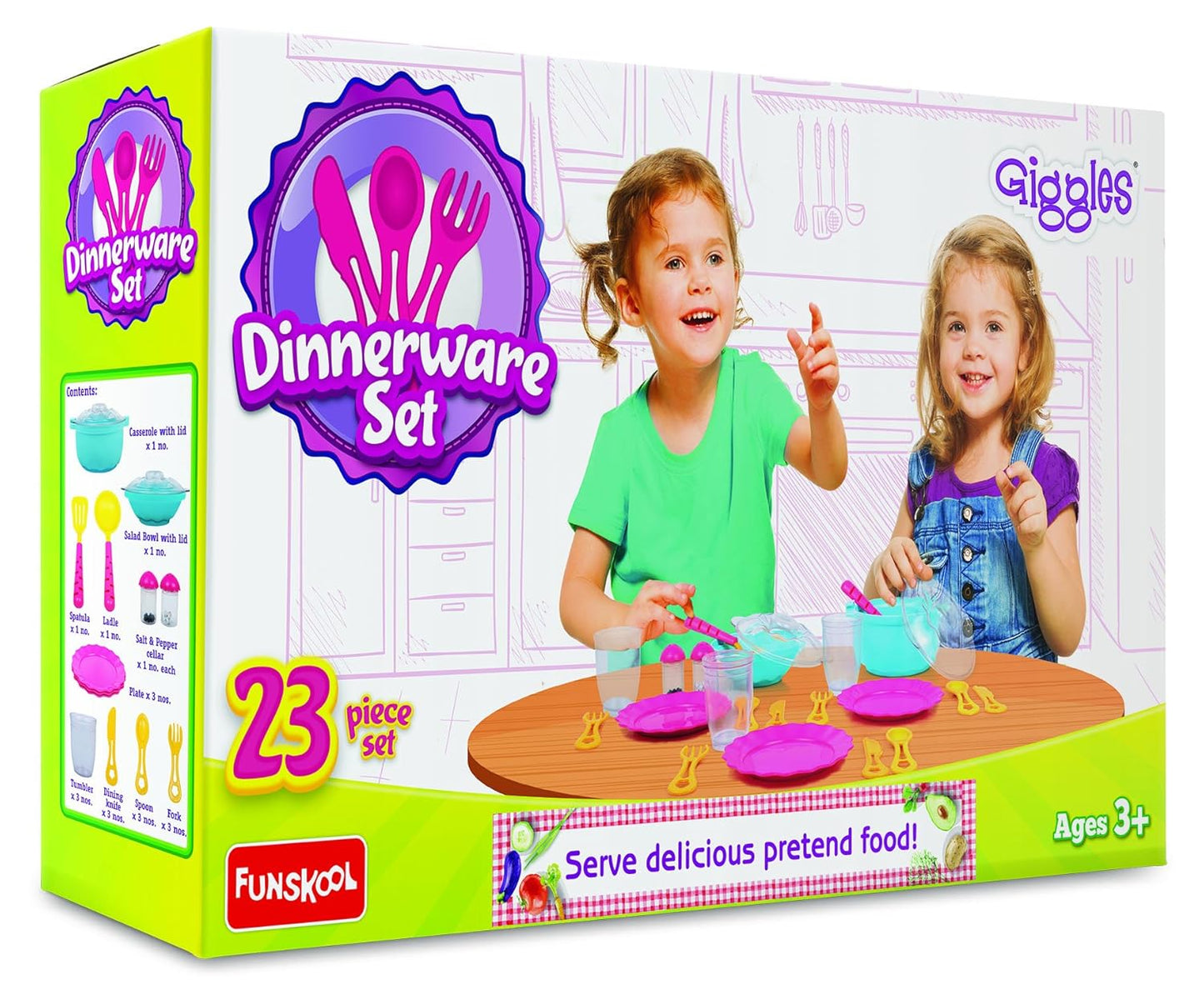 Giggles - Dinnerware Set, 23 Colourful Pretend and Play Cooking Set, Language and Social Skills, Role Play, 3 Years & Above, Preschool Toys, Multicolour