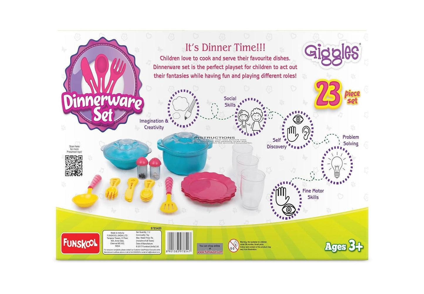 Giggles - Dinnerware Set, 23 Colourful Pretend and Play Cooking Set, Language and Social Skills, Role Play, 3 Years & Above, Preschool Toys, Multicolour