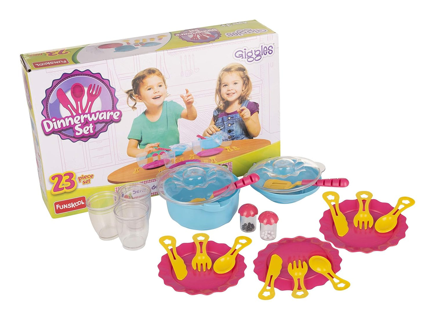 Giggles - Dinnerware Set, 23 Colourful Pretend and Play Cooking Set, Language and Social Skills, Role Play, 3 Years & Above, Preschool Toys, Multicolour