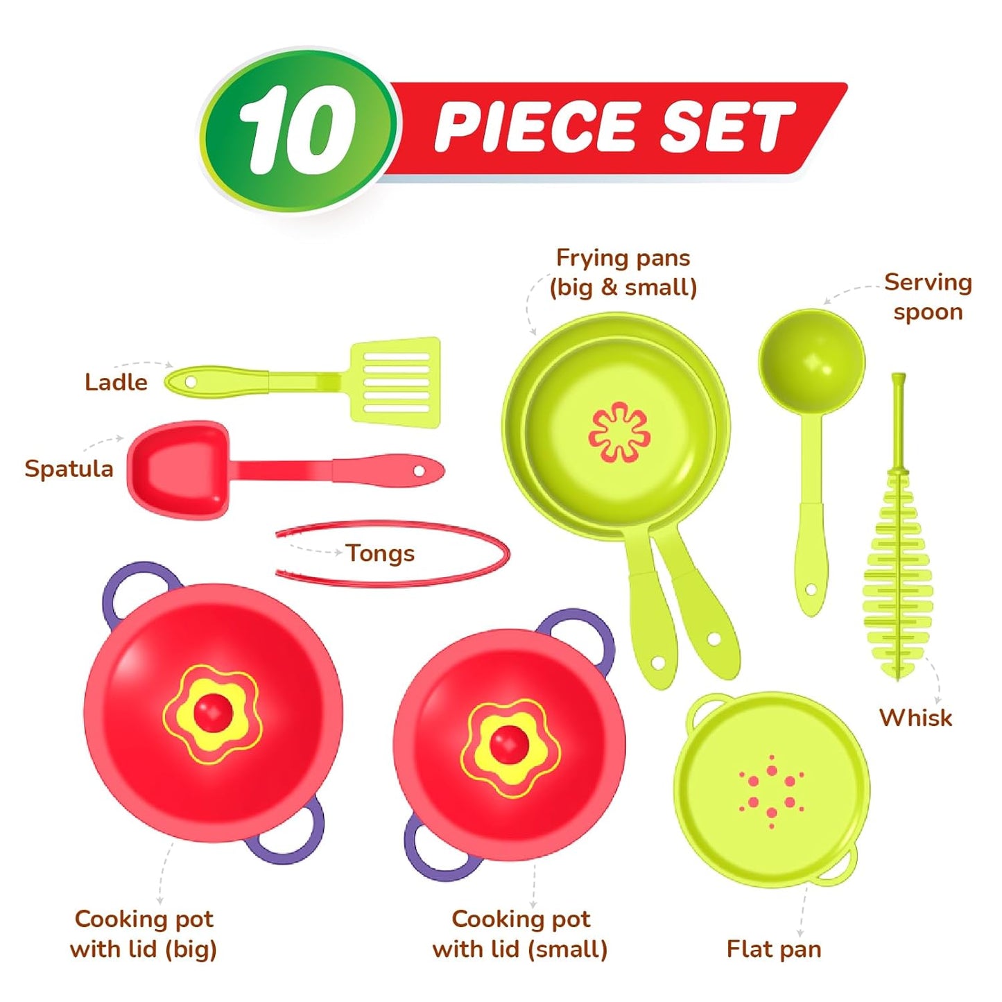 Giggles Funskool Giggles Junior Chef's Playset - Colourful Pretend and Play Cooking Set, Role Play, Toy for Kids, 3 Years and Above, Preshool Toys, 10 Piece Set, Multicolour