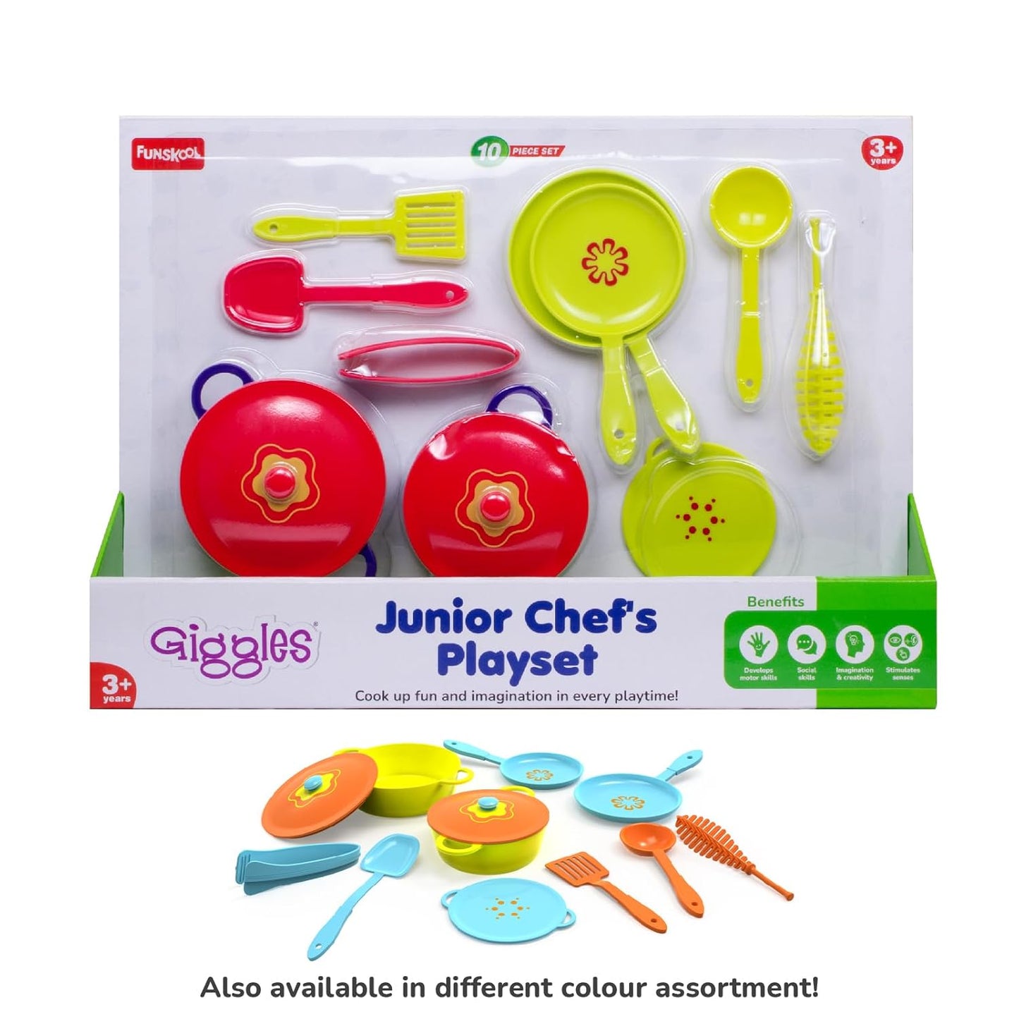 Giggles Funskool Giggles Junior Chef's Playset - Colourful Pretend and Play Cooking Set, Role Play, Toy for Kids, 3 Years and Above, Preshool Toys, 10 Piece Set, Multicolour
