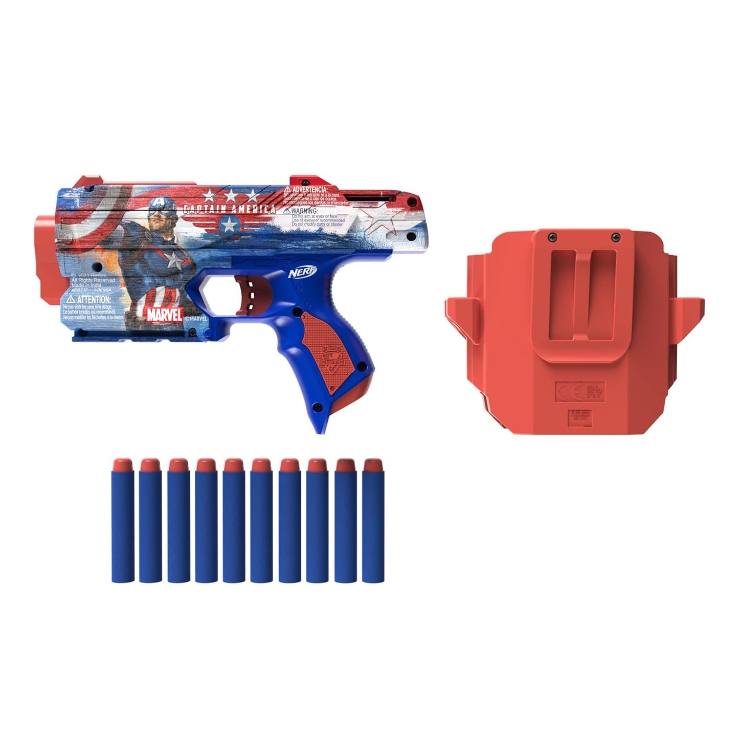 Nerf Marvel Captain America Dart Blaster, 10 Nerf Elite Darts, 8Y+