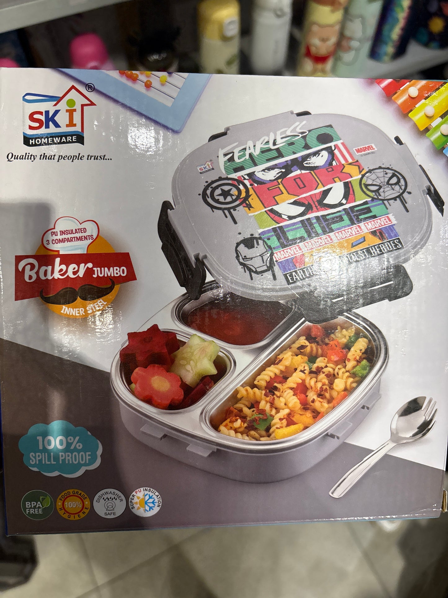 SKI Marvel & Disney Kids Insulated Lunch Box with Steel Inner and Spoon