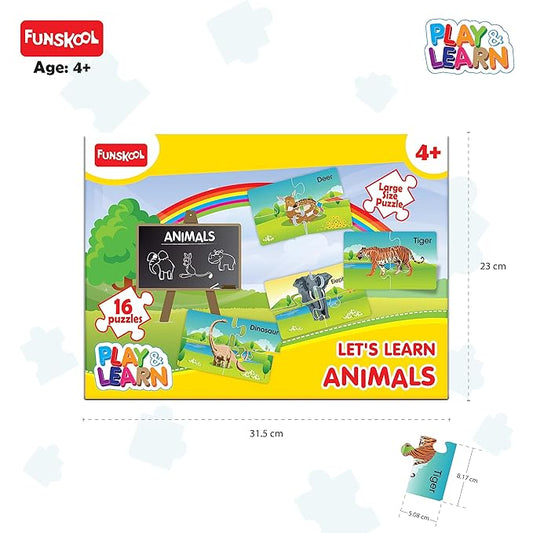 Funskool - Play & Learn-Animals,Educational,16 Pieces,Puzzle,for 3 Year Old Kids and Above,Toy,Multicolor