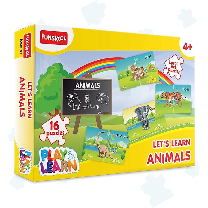 Funskool - Play & Learn-Animals,Educational,16 Pieces,Puzzle,for 3 Year Old Kids and Above,Toy,Multicolor