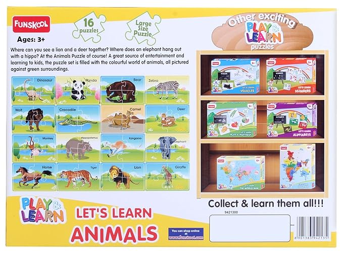 Funskool - Play & Learn-Animals,Educational,16 Pieces,Puzzle,for 3 Year Old Kids and Above,Toy,Multicolor