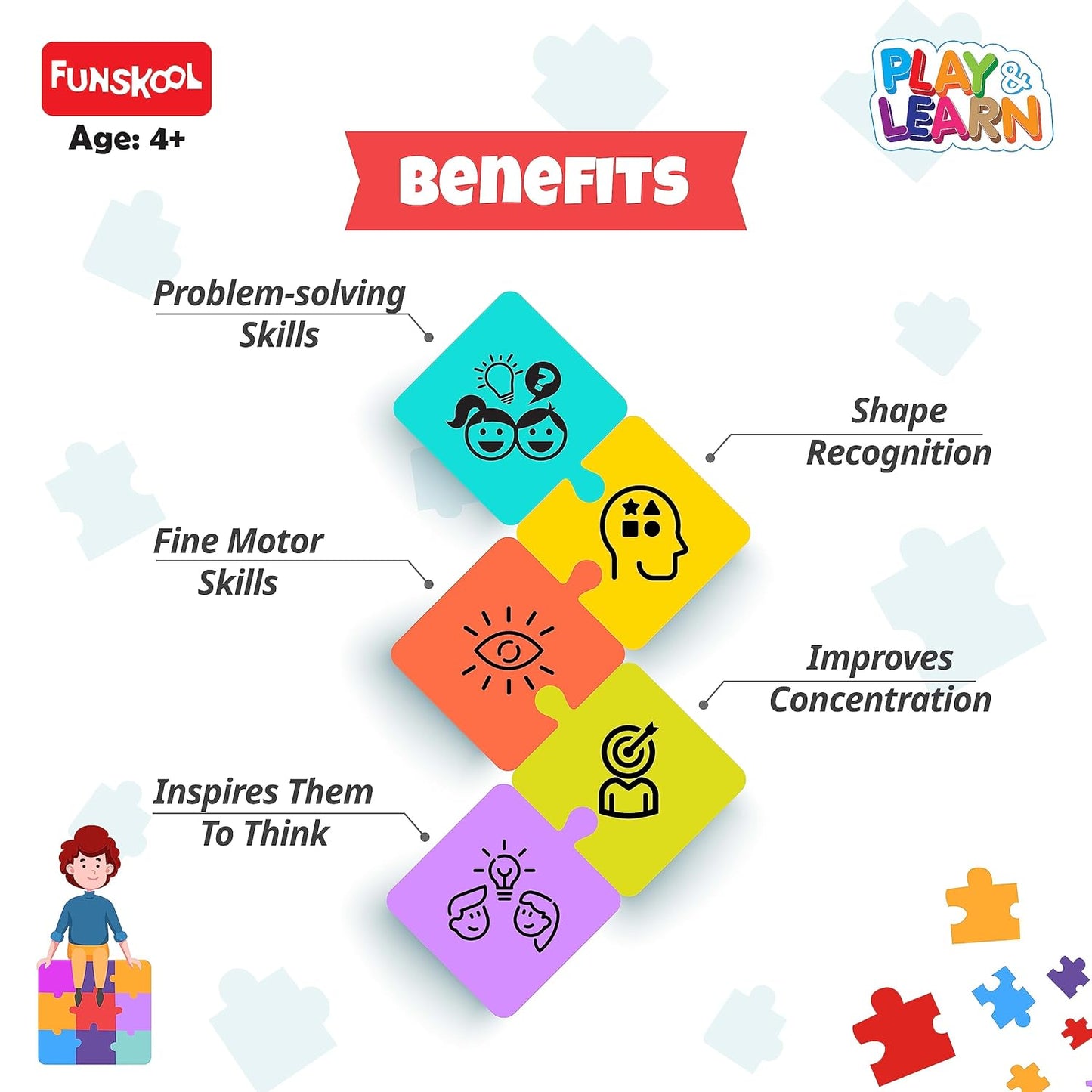 Funskool - Play & Learn-Animals,Educational,16 Pieces,Puzzle,for 3 Year Old Kids and Above,Toy,Multicolor