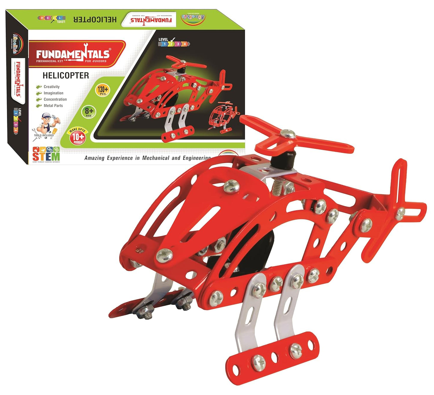 Fundamentals Helicopter Toy for Kids,STEM Learning, Building Blocks, 8+ Years Boys and Girls, 10+ Models, 130 +Pieces,Best Mechanical Toys,Best Innovative Toys, Toys, Made in India