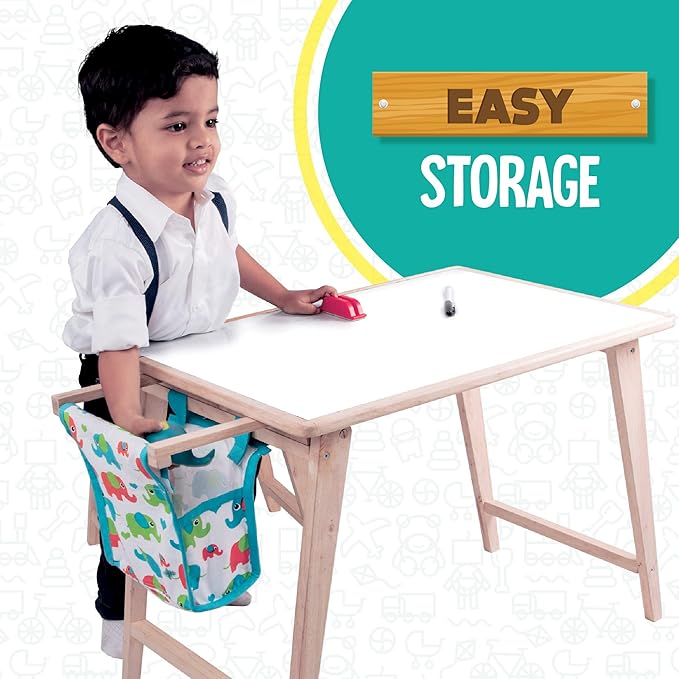 Funskool Giggles - Activity Table & Stool, Wooden Kids Study Table, Dry Erase Board,Studying and Storage, 3 Years & Above, Preschool Toys
