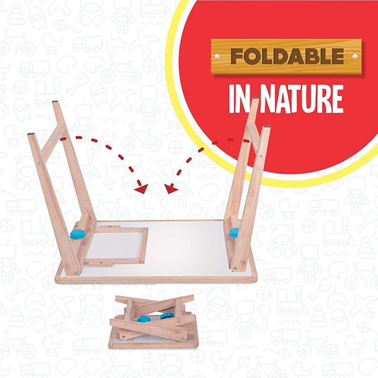 Funskool Giggles - Activity Table & Stool, Wooden Kids Study Table, Dry Erase Board,Studying and Storage, 3 Years & Above, Preschool Toys