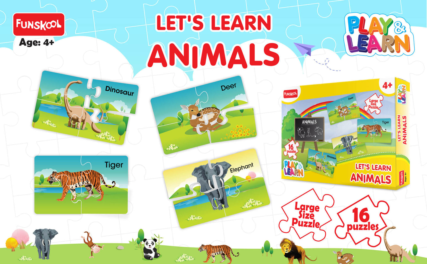 Funskool - Play & Learn-Animals,Educational,16 Pieces,Puzzle,for 3 Year Old Kids and Above,Toy,Multicolor