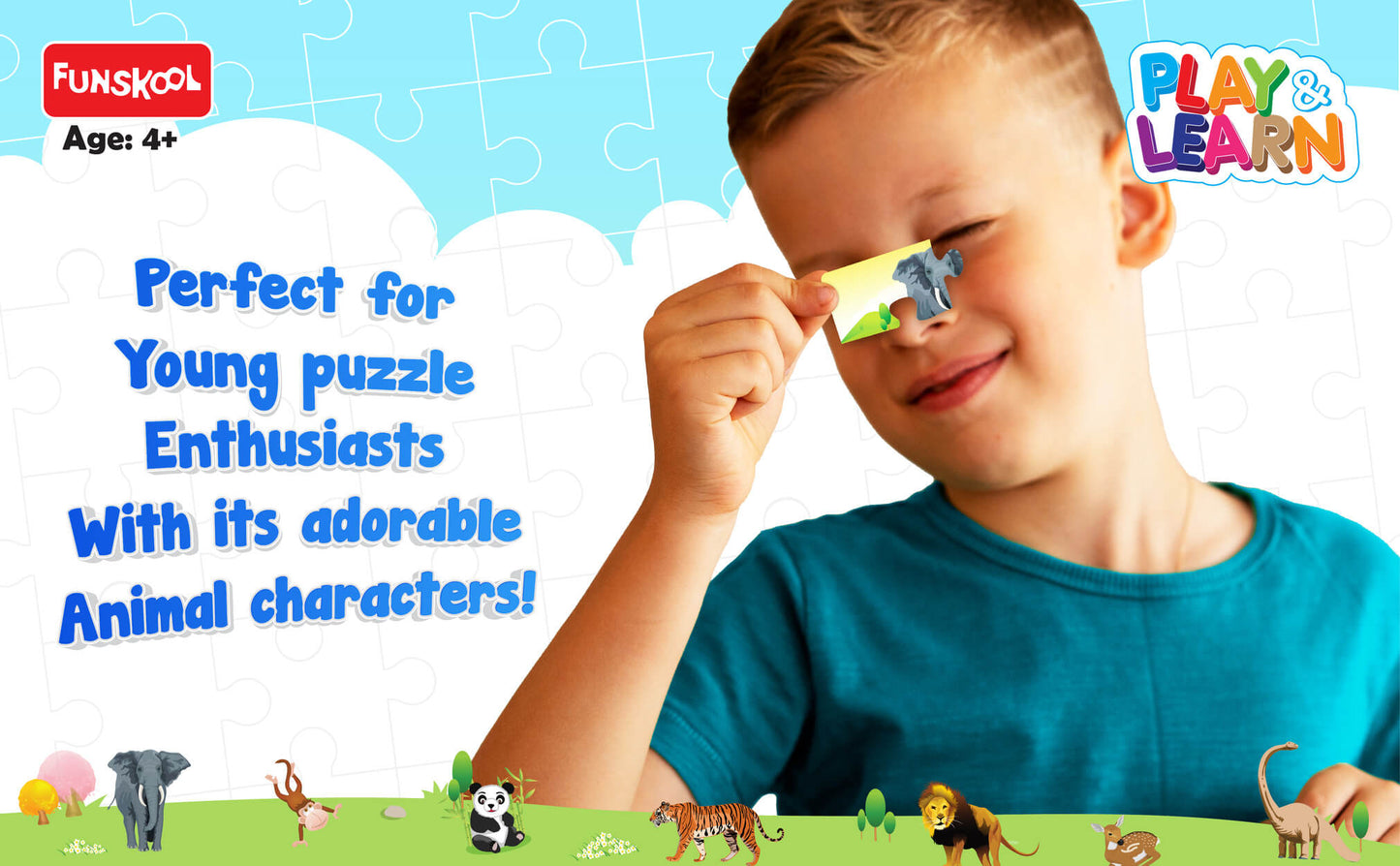 Funskool - Play & Learn-Animals,Educational,16 Pieces,Puzzle,for 3 Year Old Kids and Above,Toy,Multicolor