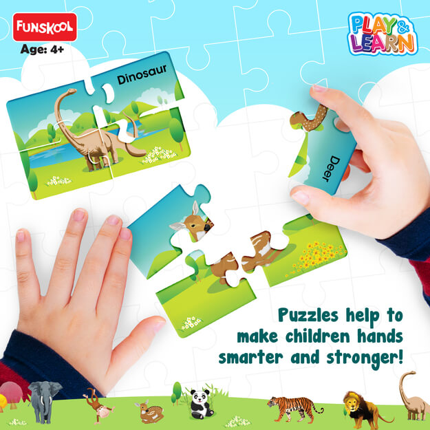 Funskool - Play & Learn-Animals,Educational,16 Pieces,Puzzle,for 3 Year Old Kids and Above,Toy,Multicolor