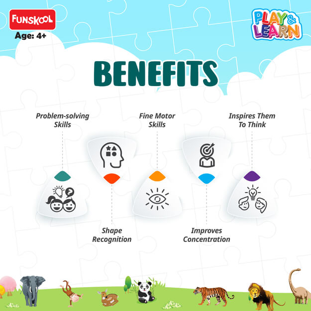 Funskool - Play & Learn-Animals,Educational,16 Pieces,Puzzle,for 3 Year Old Kids and Above,Toy,Multicolor