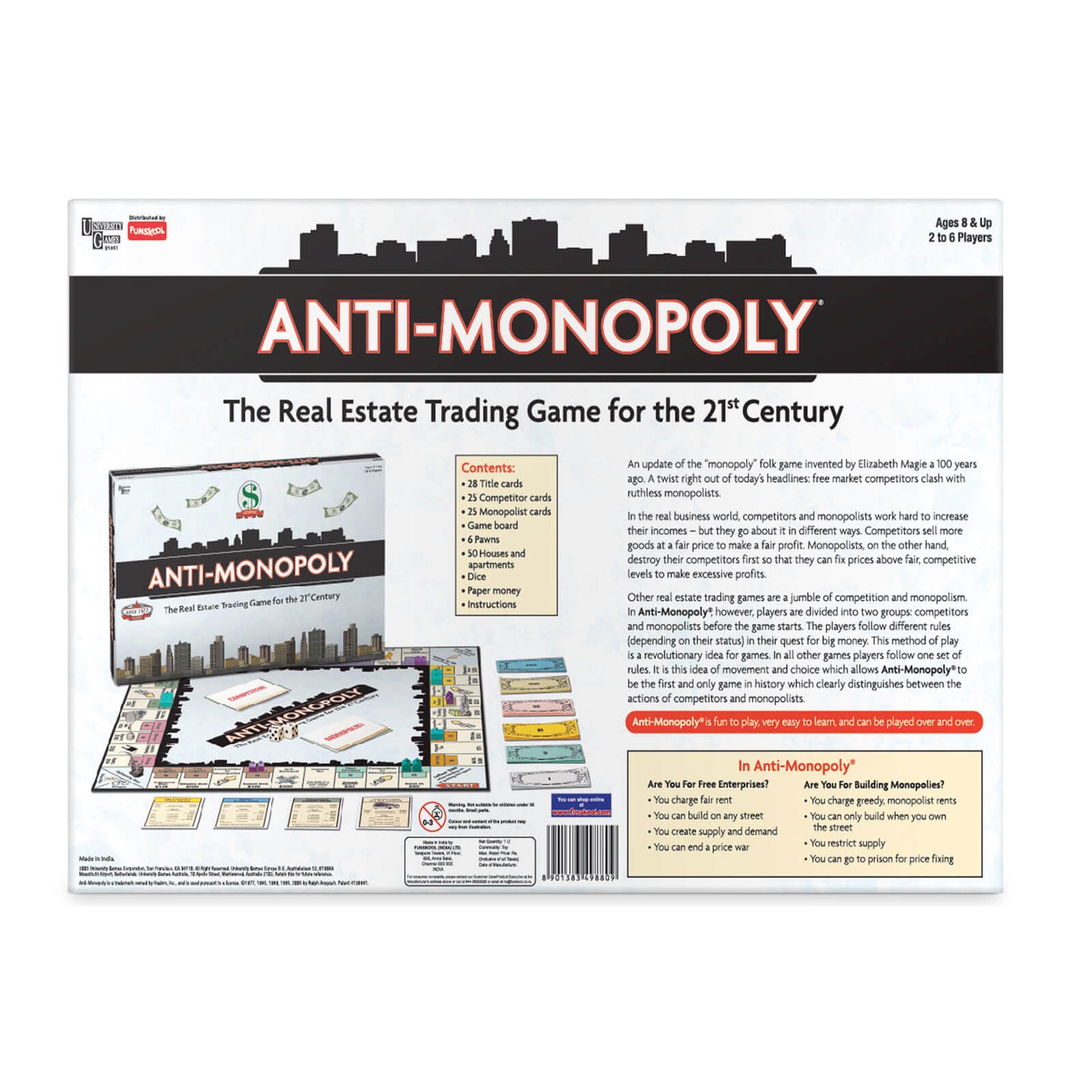 Funskool Anti Monopoly, Strategic & Mind Challenging Board Game for Kids, 2 to 6 Players, Family Fun, Learning Activity Toy for Childrens, Gift Set for Kid, Ages 8+ Years