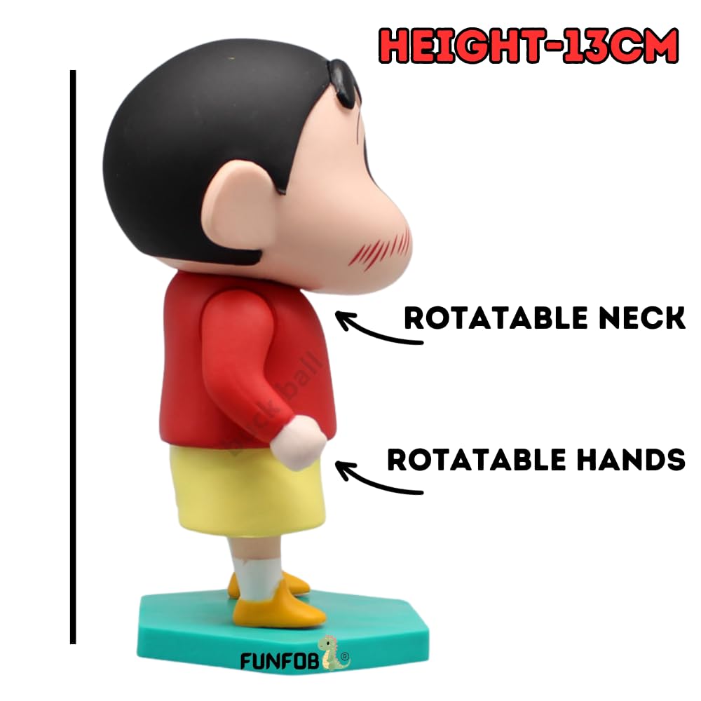 FUNFOB Shinchan Action Figure Toy Size - 15CM Cartoon Figurine for Boys & Girls Shinchan Figurine PVC Multicolour | Shin Red T Pre