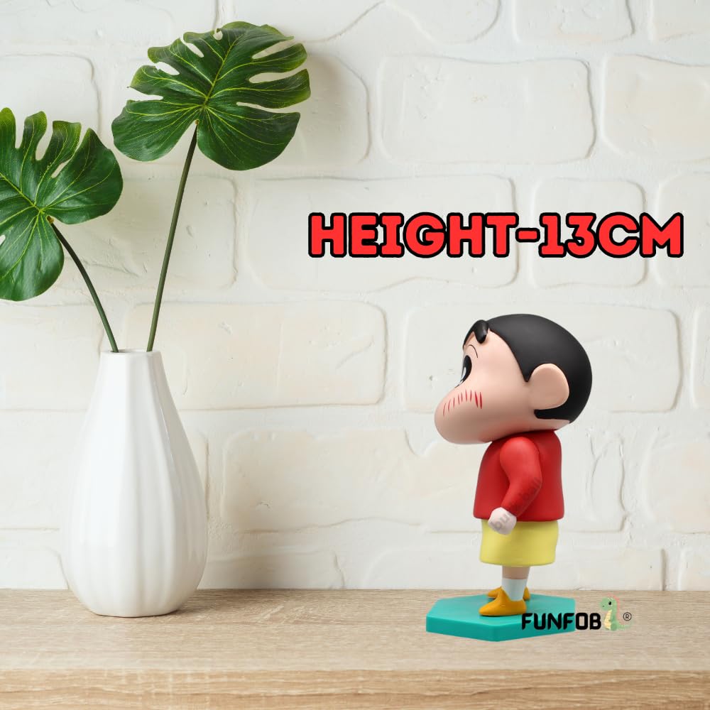 FUNFOB Shinchan Action Figure Toy Size - 15CM Cartoon Figurine for Boys & Girls Shinchan Figurine PVC Multicolour | Shin Red T Pre