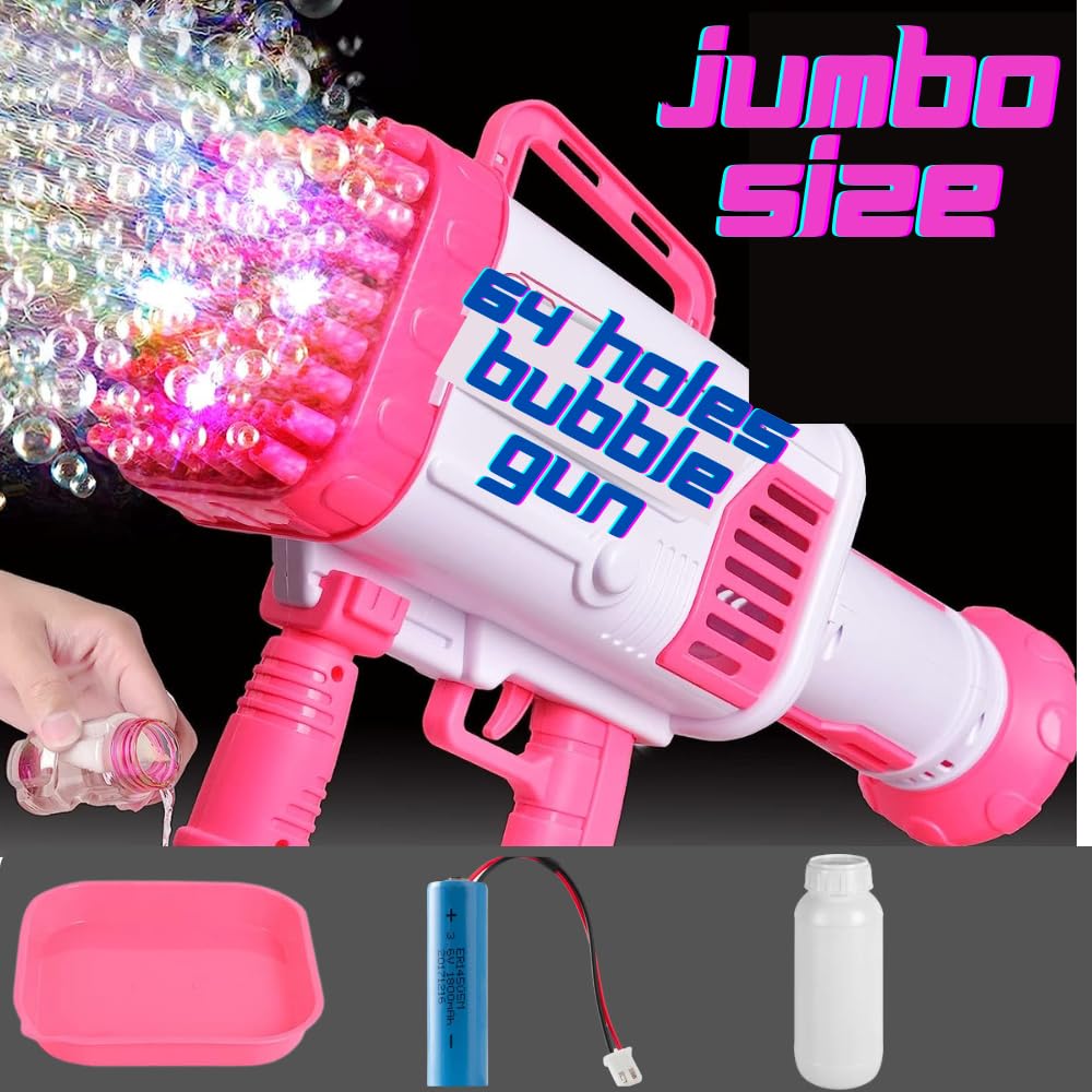 VRION® Gun 64 Holes Bubble Big Size, Maker Bubble Machine 64 Holes Bubble Machine with Bubble Solution, Rocket Boomer Bubble Machine, Bubble Makers for Kids. (Assorted Colur) (Style 2)