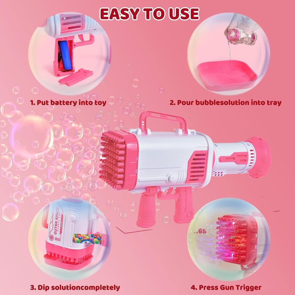 VRION® Gun 64 Holes Bubble Big Size, Maker Bubble Machine 64 Holes Bubble Machine with Bubble Solution, Rocket Boomer Bubble Machine, Bubble Makers for Kids. (Assorted Colur) (Style 2)