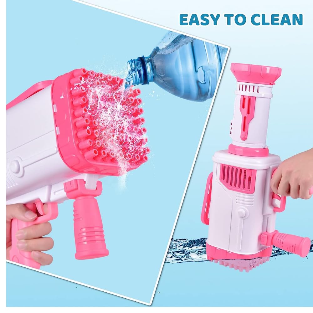 VRION® Gun 64 Holes Bubble Big Size, Maker Bubble Machine 64 Holes Bubble Machine with Bubble Solution, Rocket Boomer Bubble Machine, Bubble Makers for Kids. (Assorted Colur) (Style 2)