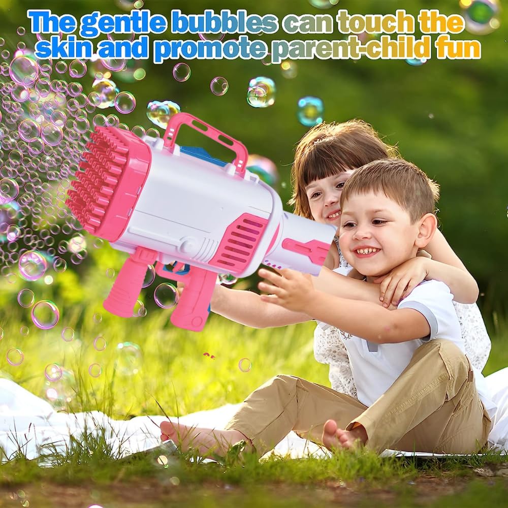 VRION® Gun 64 Holes Bubble Big Size, Maker Bubble Machine 64 Holes Bubble Machine with Bubble Solution, Rocket Boomer Bubble Machine, Bubble Makers for Kids. (Assorted Colur) (Style 2)