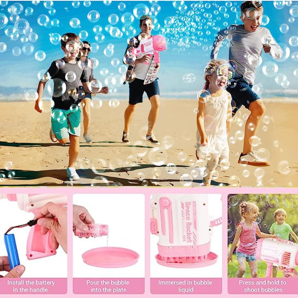 VRION® Gun 64 Holes Bubble Big Size, Maker Bubble Machine 64 Holes Bubble Machine with Bubble Solution, Rocket Boomer Bubble Machine, Bubble Makers for Kids. (Assorted Colur) (Style 2)