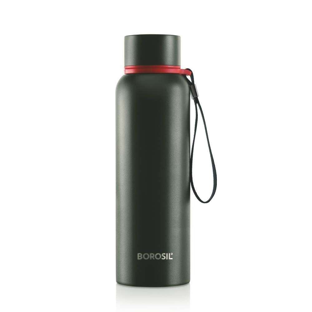 Borosil Hydra Trek 850 ml Stainless Steel Water Bottle | Double Wall Vacuum Insulated Flask, Green | 20 Hours Hot & 24 Hours Cold | Ideal for Personal & Corporate Gifting | 1 Year Warranty