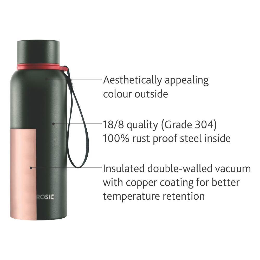 Borosil Hydra Trek 850 ml Stainless Steel Water Bottle | Double Wall Vacuum Insulated Flask, Green | 20 Hours Hot & 24 Hours Cold | Ideal for Personal & Corporate Gifting | 1 Year Warranty