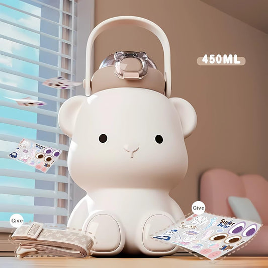Little Teddy Bear Stainless Steel, Hot & Cold, Insulated, Leakproof, Sipper Water Bottle with Straw, Sipper for School Kids, Boys and Girls, Travel, Outdoor & Daily Hydration Use. 450ml