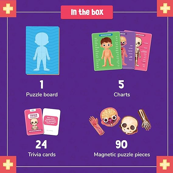 Bloomingo My Super Human Body: 5 Interactive Layers with 90 Magnetic Puzzle Pieces to Learn About The Human Skeleton Muscles & Organs | STEM Educational Science Toy Best Birthday Gift for Kids Age 5+