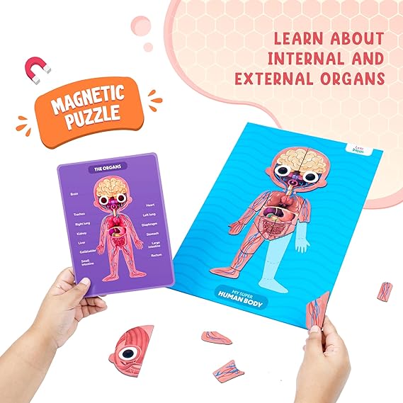 Bloomingo My Super Human Body: 5 Interactive Layers with 90 Magnetic Puzzle Pieces to Learn About The Human Skeleton Muscles & Organs | STEM Educational Science Toy Best Birthday Gift for Kids Age 5+