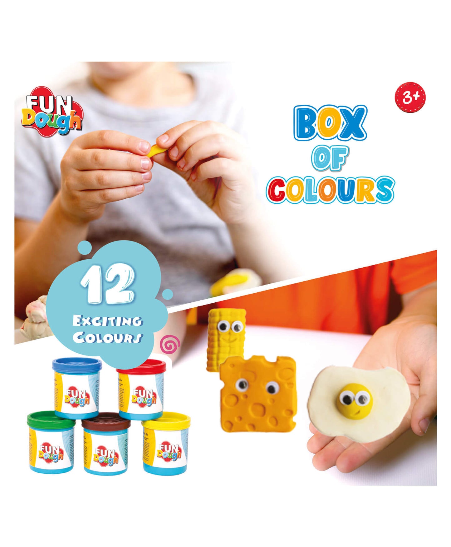 Funskool-Fundough Compound Box of Colours, 600gms, (12×50 GMS) Multicolour, Dough, Toy, Shaping, Sculpting, 3 Years