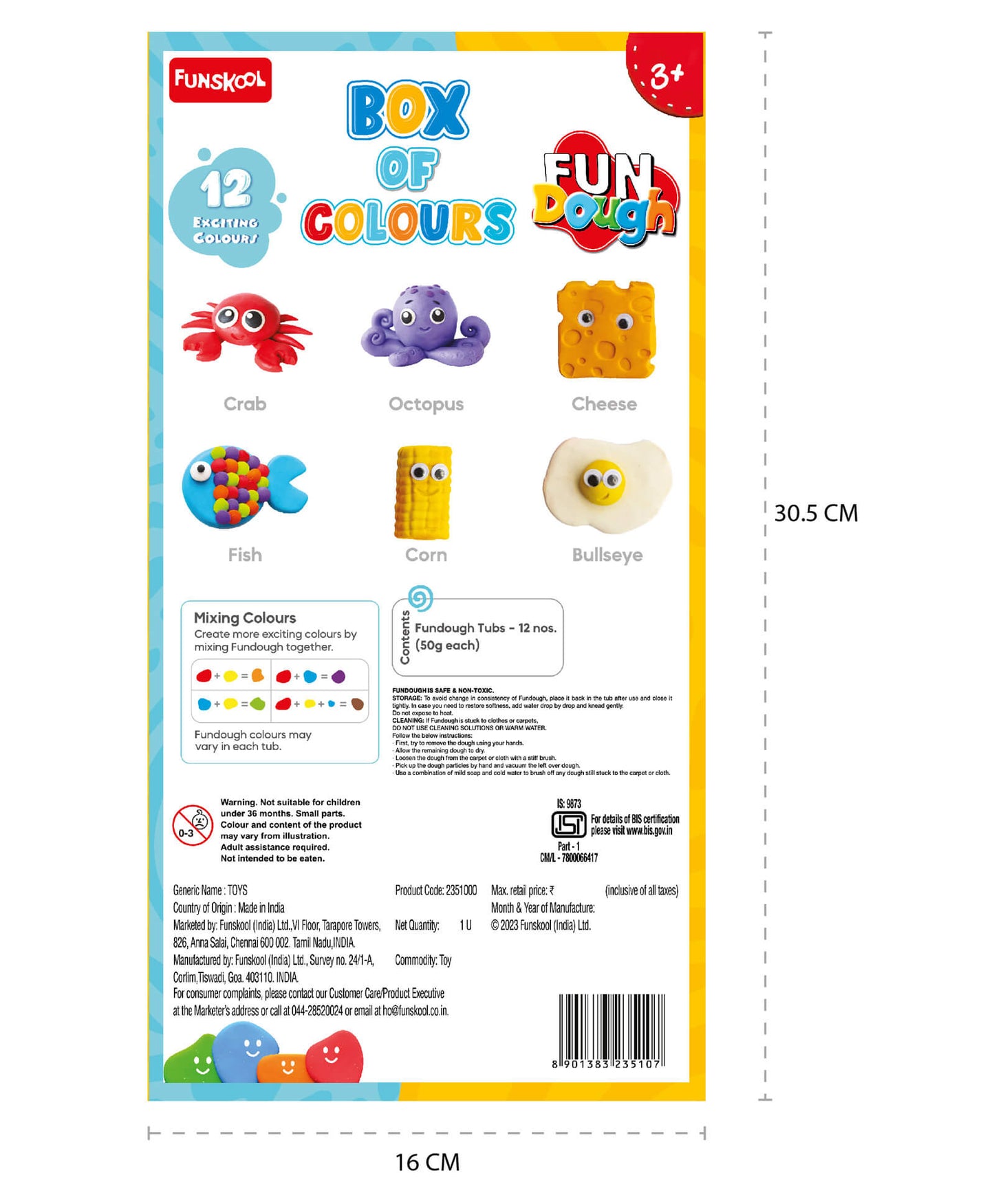 Funskool-Fundough Compound Box of Colours, 600gms, (12×50 GMS) Multicolour, Dough, Toy, Shaping, Sculpting, 3 Years