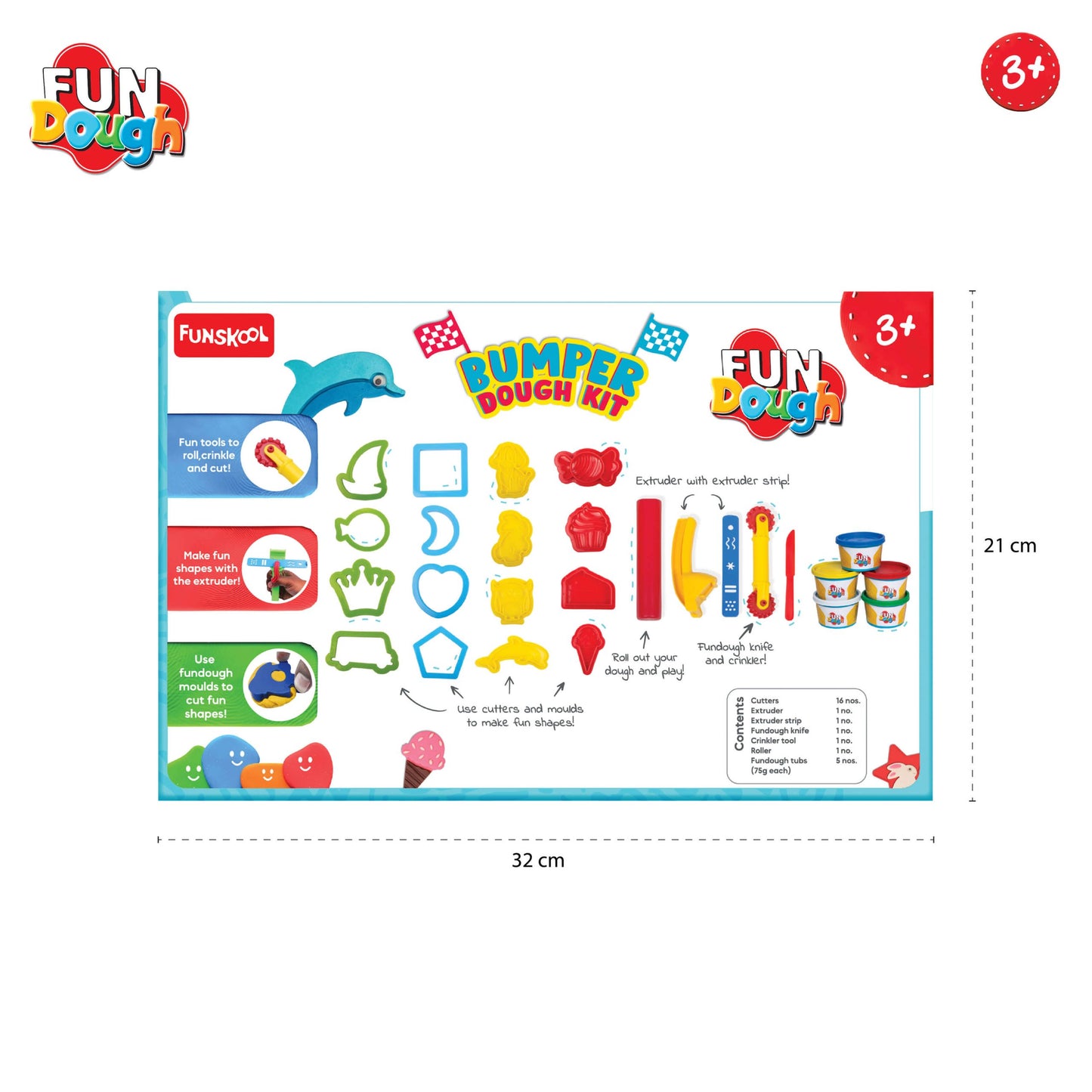 Fundough - Bumper Dough Kit , Shaping and Sculpting , 3years + , Multi-Colour