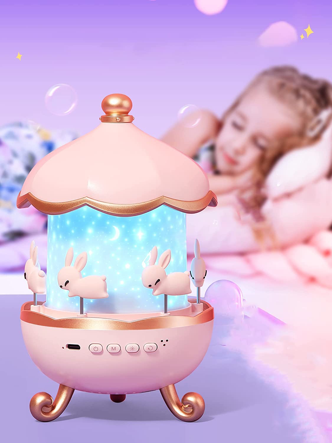 Glaceon Night Lights for Kids Room,Rabbits 6 Film,Baby Night Light Projector,USB Cable,360 Rotating Kids Night Light for Bedroom,5 Colours,Star Baby Projector Light,5 Film Girls Night Light
