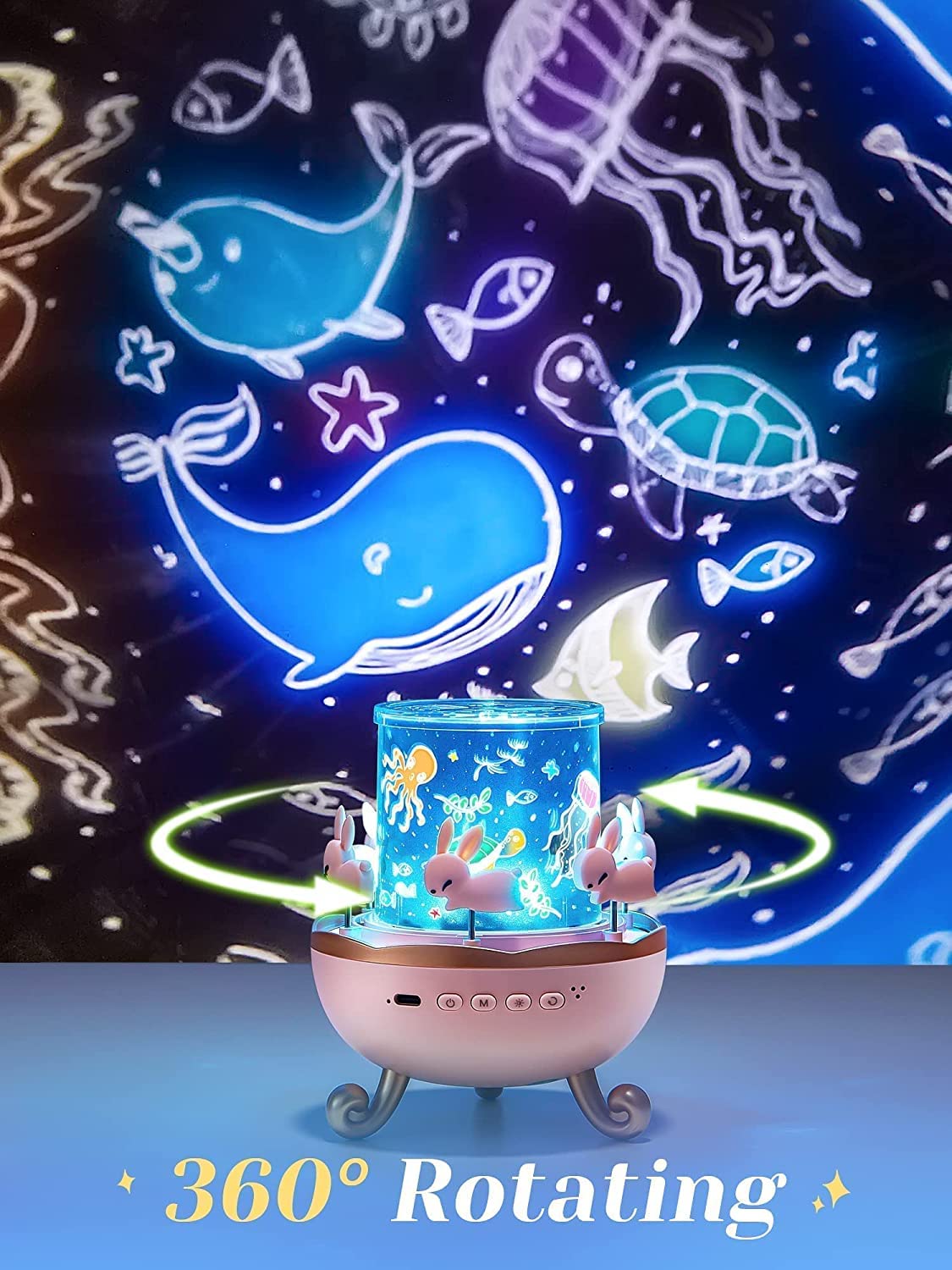 Glaceon Night Lights for Kids Room,Rabbits 6 Film,Baby Night Light Projector,USB Cable,360 Rotating Kids Night Light for Bedroom,5 Colours,Star Baby Projector Light,5 Film Girls Night Light