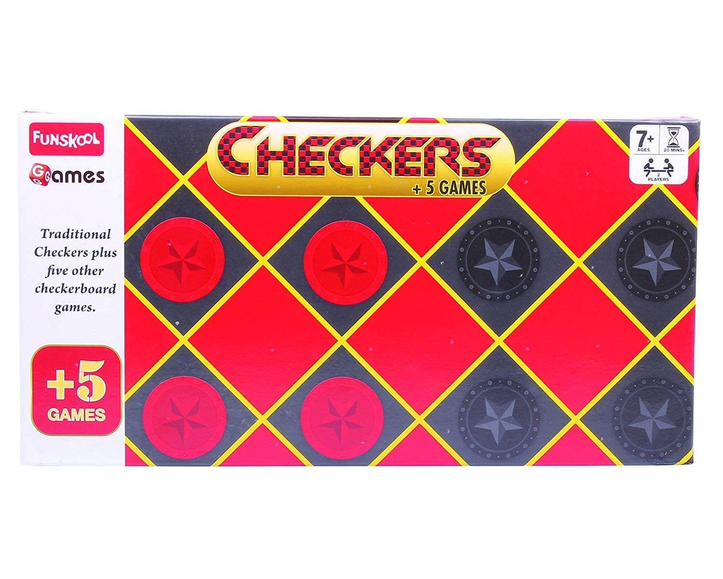 Funskool Games, Checkers Plus 5, 5 in 1 checkers board games, Kids & family, 2 players, Ages 7 and above
