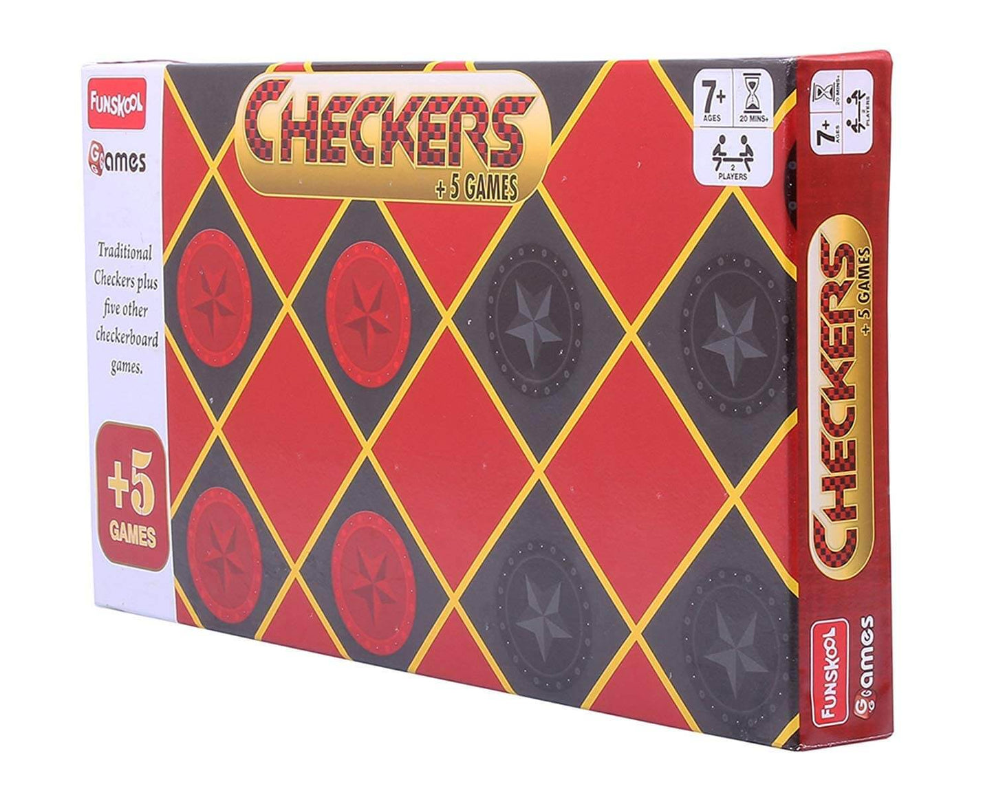 Funskool Games, Checkers Plus 5, 5 in 1 checkers board games, Kids & family, 2 players, Ages 7 and above