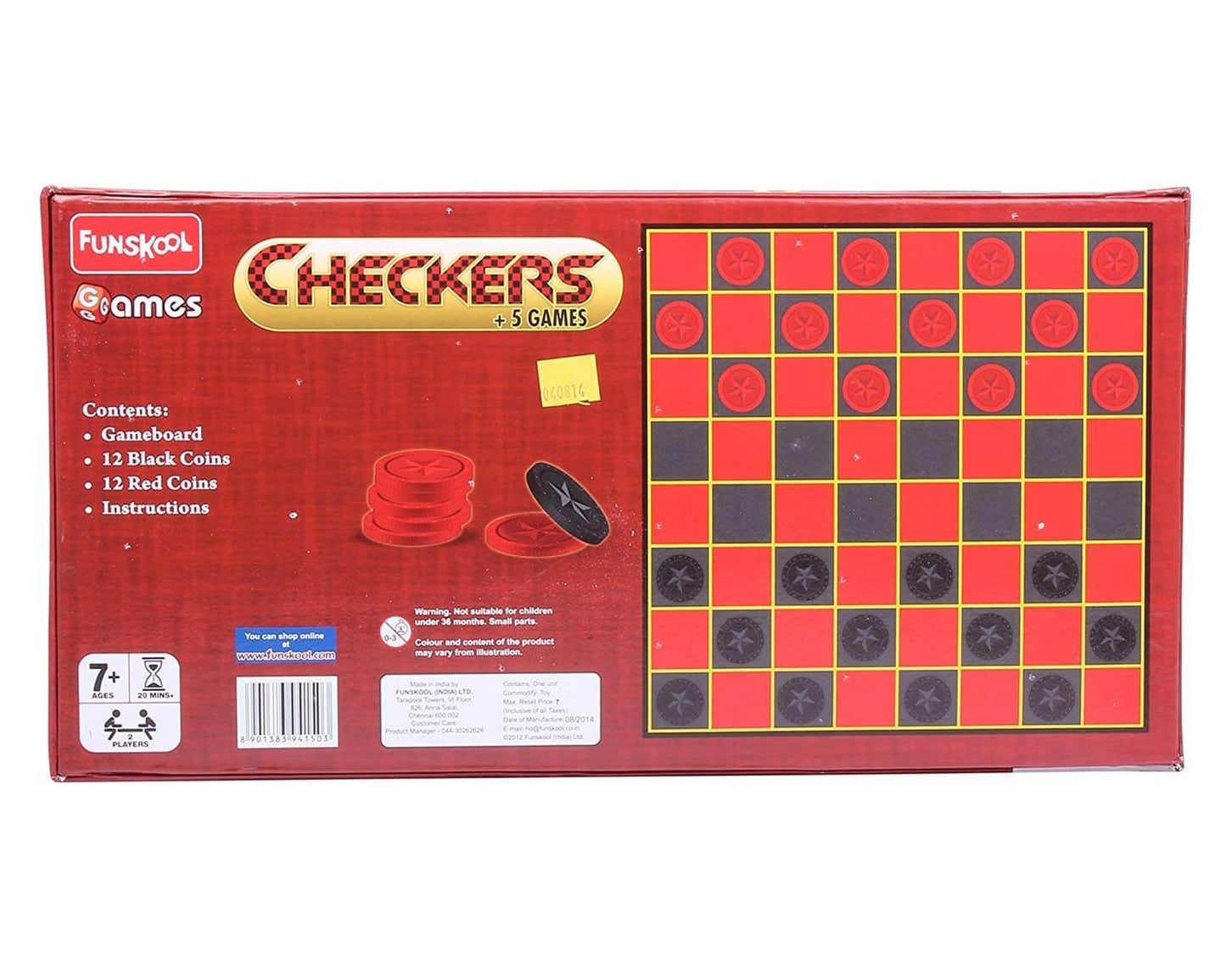 Funskool Games, Checkers Plus 5, 5 in 1 checkers board games, Kids & family, 2 players, Ages 7 and above